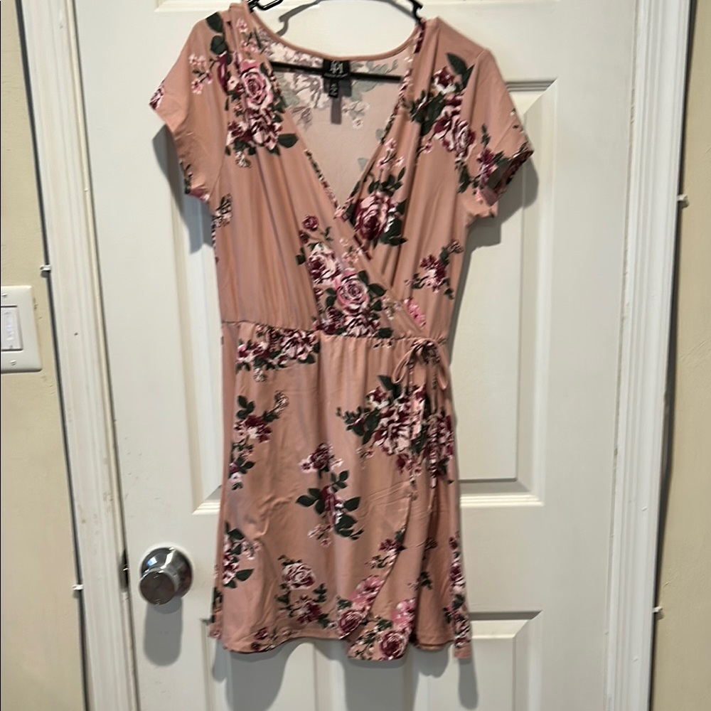 Floral Pink Faux Wrap Dress